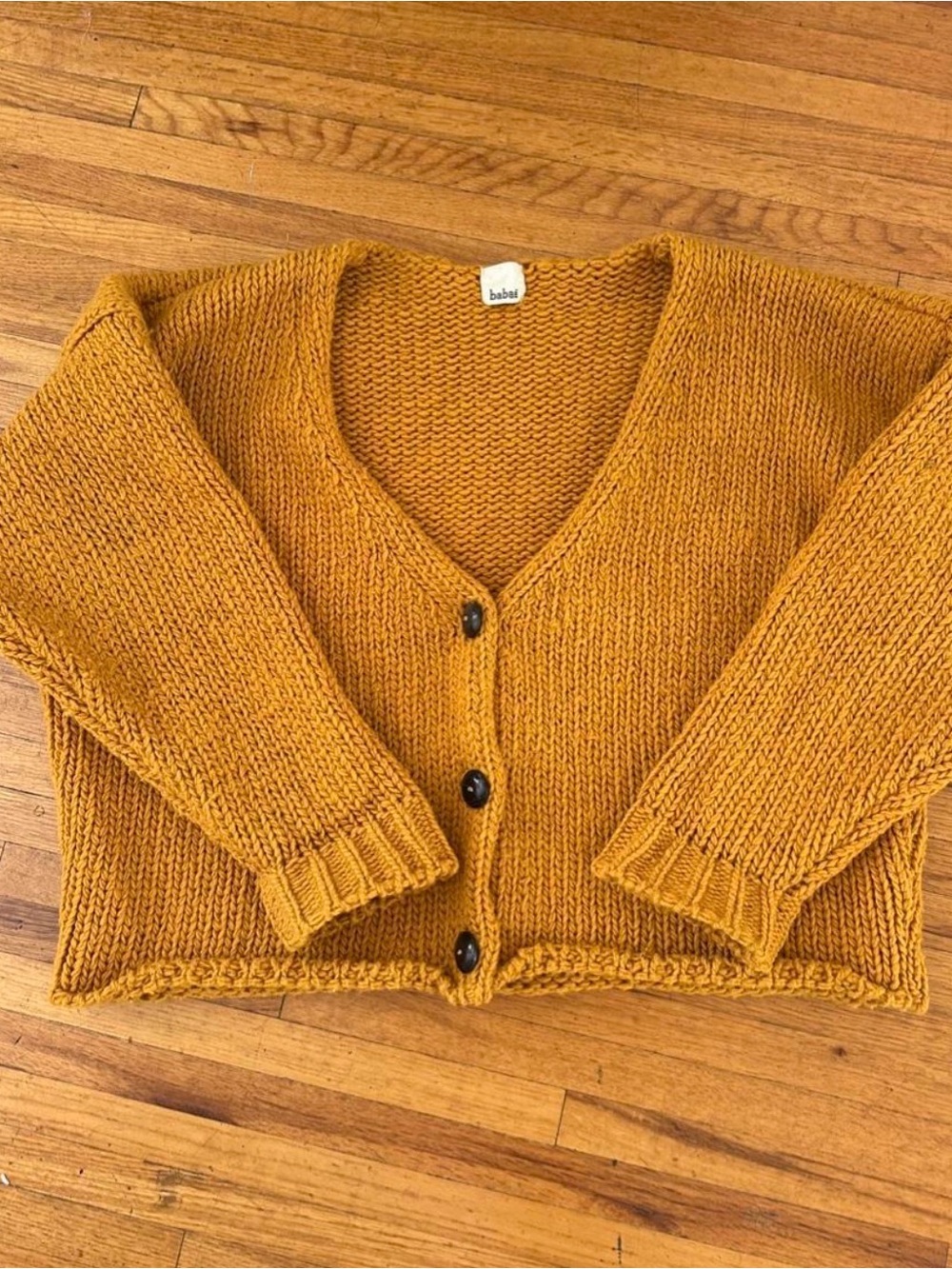 Babaa Mustard Yellow Chunky Knit V-Neck Cardigan
